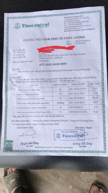 Giấy test nhiệt trị và độ ẩm của củi ép mùn cưa