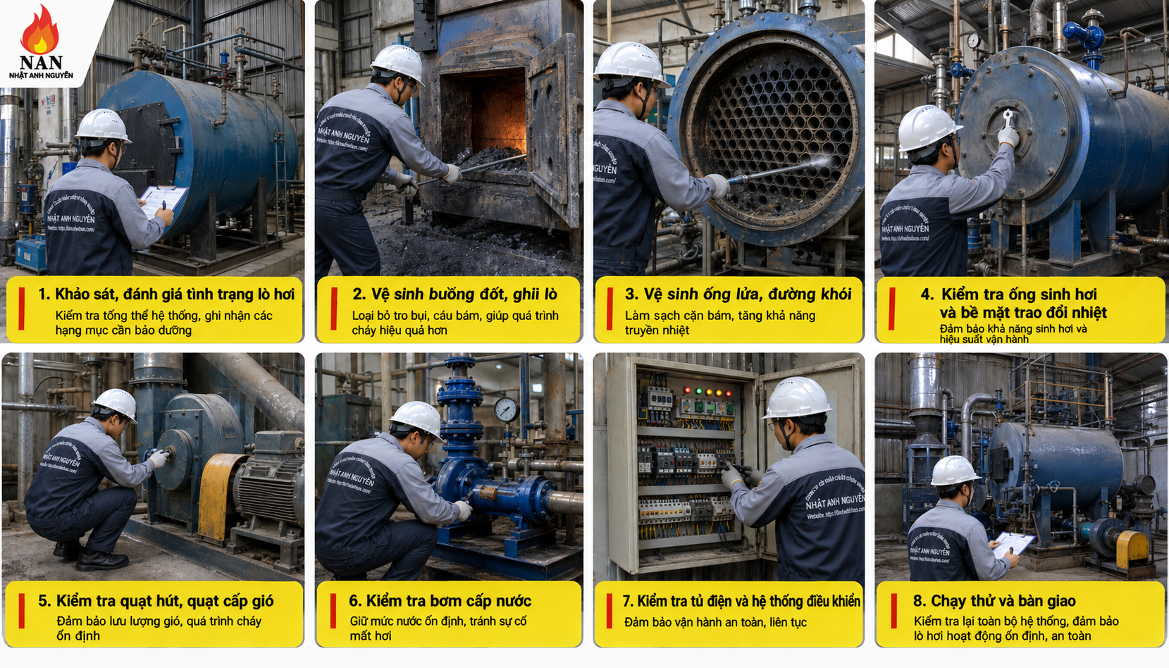 công nhân bảo dưỡng nồi hơi