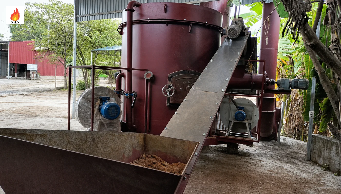 Lò đốt dăm gỗ và hệ thống cấp liệu tại nhà máy